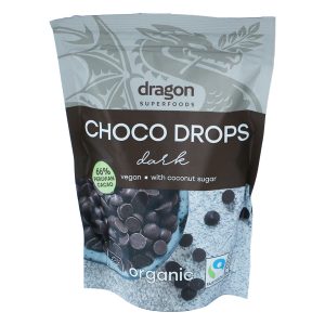 Капки веган черен шоколад DRAGON SUPERFOODS 200 г био шоколад за десерти