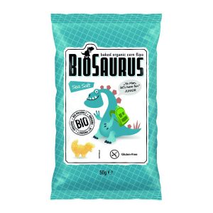 Печен царевичен снакс с морска сол Biosaurus 50 г хрупкав и лек био снакс