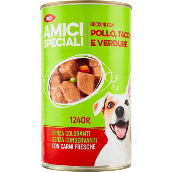 ХРАНА ЗА КУЧЕТА С ПИЛЕ ПУЙКА И ЗЕЛЕНЧУЦИ 1.240 КГ COOP Италия