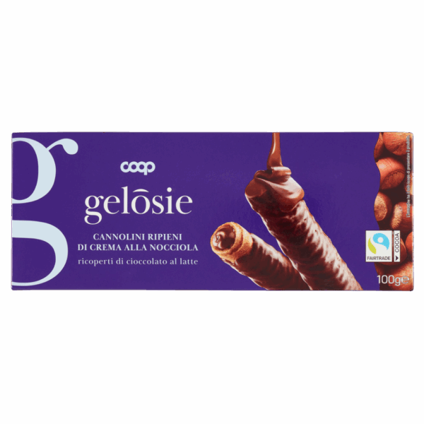 Вафлени каноли с какао и лешников крем, покрити с млечен шоколад 100 г КООП Италия