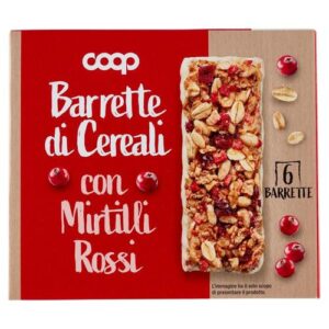 Пълнозърнести зърнени барчета с червени боровинки 126 г COOP Италия