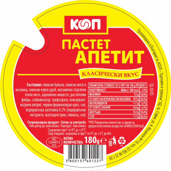 Пастет Апетит 180 г КООП