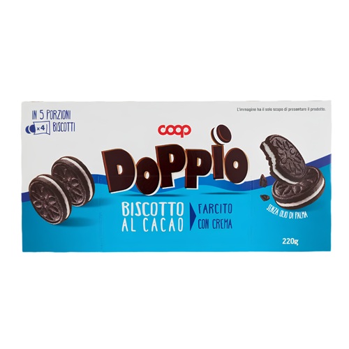 Бисквити с какао и крем COOP Doppio 220 г без палмово масло